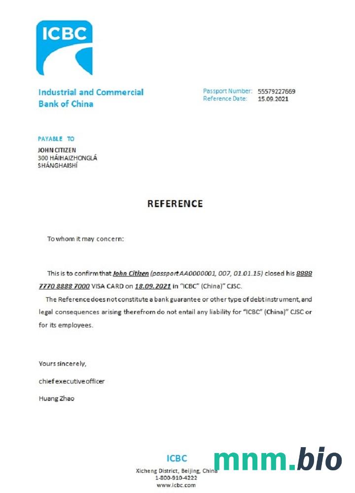 Przykład odniesienia do zamknięcia banku przemysłowego i komercyjnego w Chinach w formatach Word i PDF